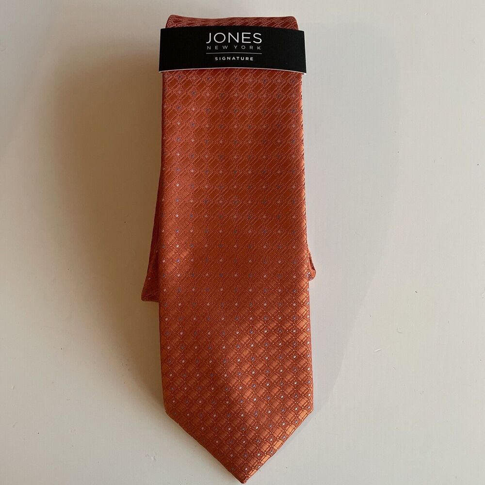 Jones New York signature Tie, new with tags, orange with blue and white Dot
